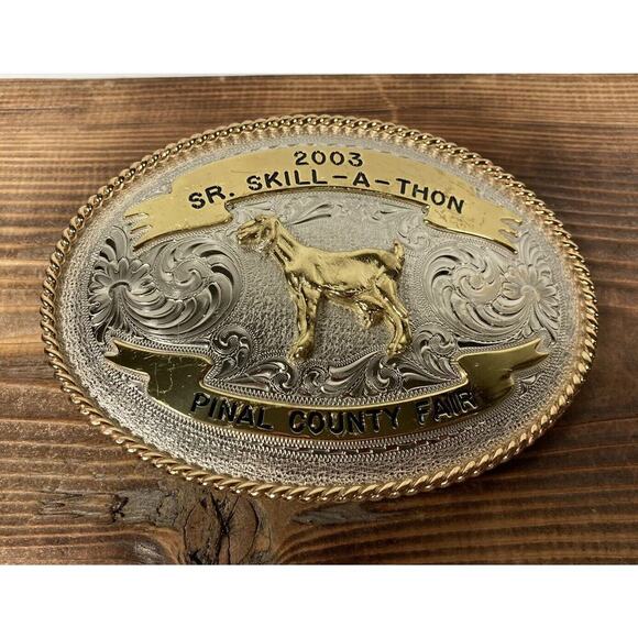 2003 Pinal County Fair SR. Skill-A-Thon Trophy Belt Buckle Montana Silversmiths - Picture 1 of 8